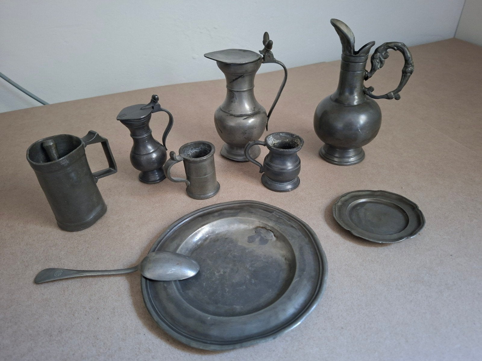 Antiek Tinnen Servies Set - 9 Stuks, Antiek en Kunst, Antiek | Tin, Ophalen of Verzenden