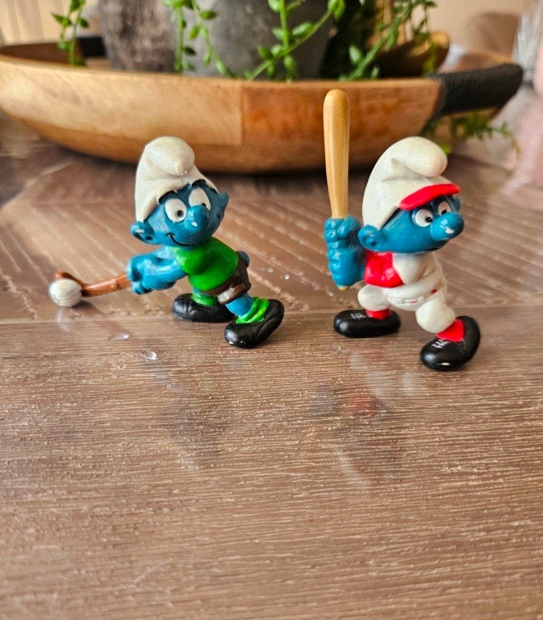 Set van 2 Vintage Sport Smurfen - Honkbalspelers 1980, Verzamelen, Ophalen of Verzenden, Gebruikt, Overige Smurfen, Poppetje, Figuurtje of Knuffel