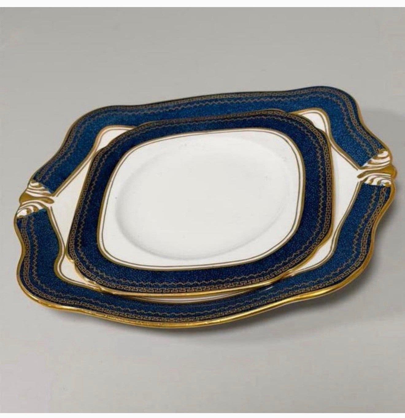 Vintage porseleinen schaal bord 2x Tuscan England blauw/goud, Antiek en Kunst, Ophalen of Verzenden