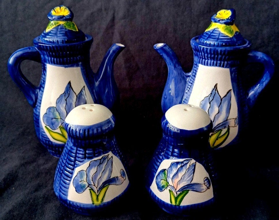 Vintage olie- en azijnset met zout- en peper, Antiek en Kunst, Ophalen of Verzenden