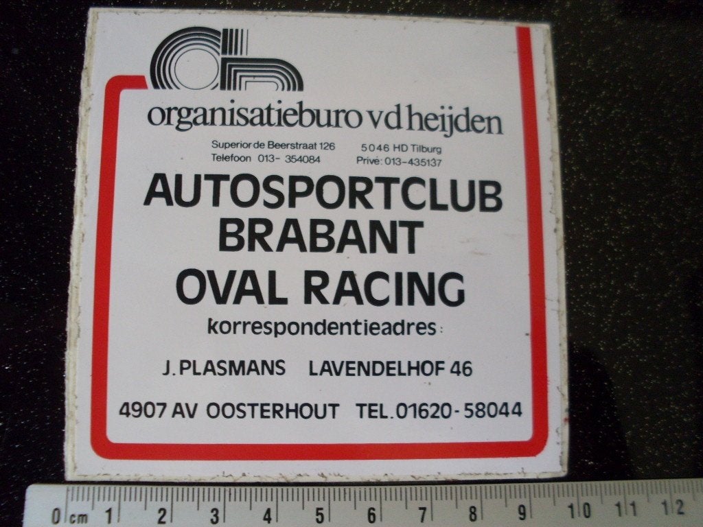 sticker autosportclub brabant oval racing J. Plasmans, Verzenden, Zo goed als nieuw, Bedrijf of Vereniging