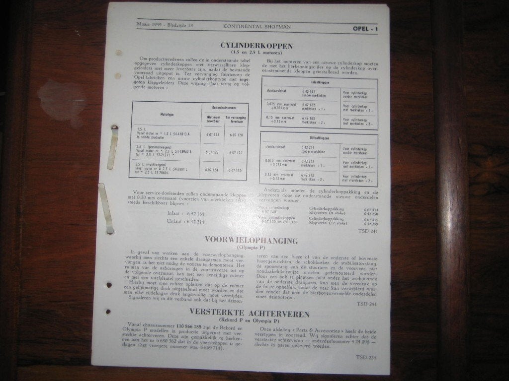 OPEL 1959 technische (fabrieks)beschrijvingen alle modellen, Ophalen of Verzenden, Gebruikt, Opel