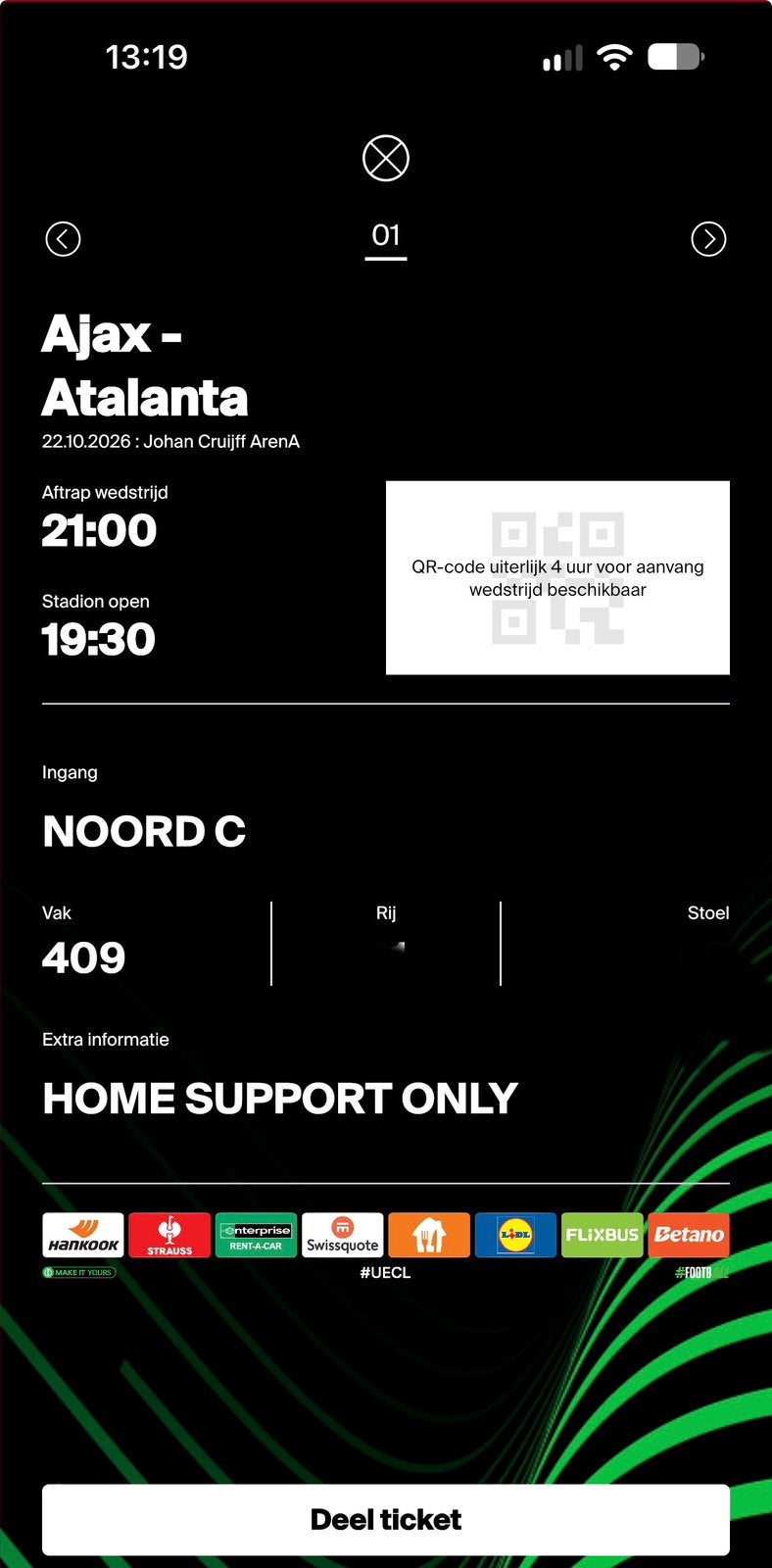 Ajax Atalanta ticket, Tickets en Kaartjes, Eén persoon