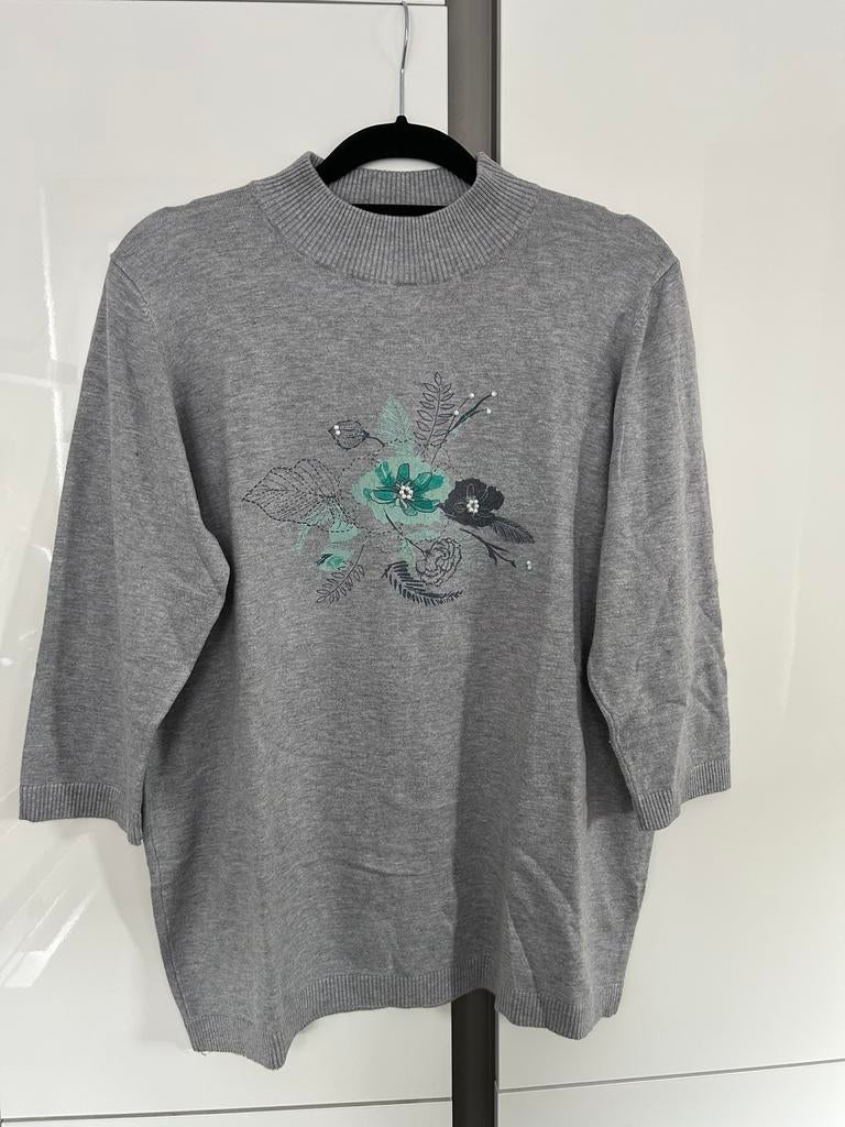 Esmara grijze trui met blauwe bloemen maat 44/46, Ophalen of Verzenden, Zo goed als nieuw, Maat 46/48 (XL) of groter, Grijs