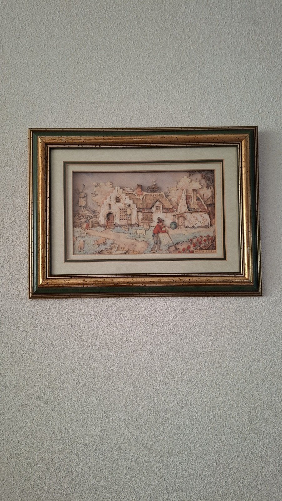 Anton Pieck Prent: Hollands Dorpsgezicht met Figuren, Antiek en Kunst, Kunst | Schilderijen | Klassiek, Ophalen of Verzenden, Klassiek