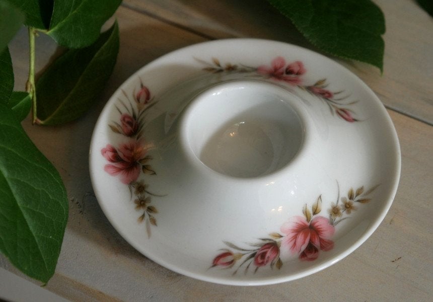 Brocant eierschaaltje - eierdopje - met bloemen gedecoreerd, Ophalen of Verzenden