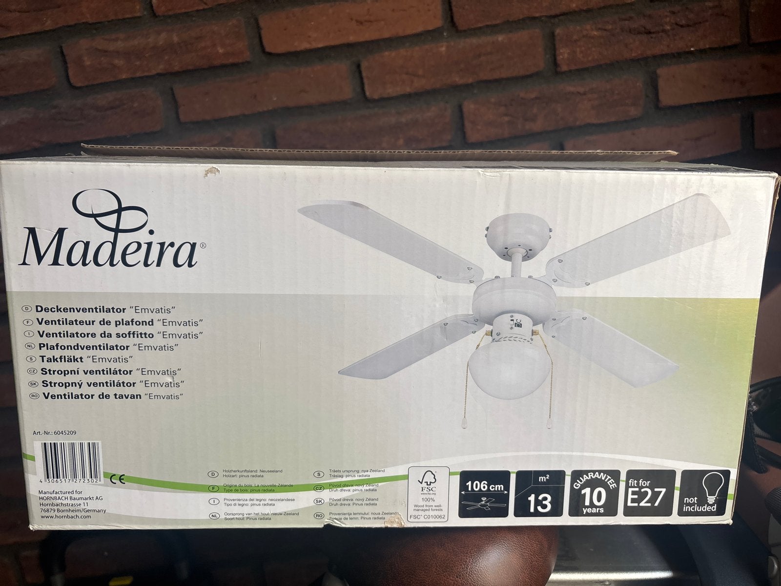 Madeira Plafondventilator "Emvatis" - Nieuw in doos, Witgoed en Apparatuur, Ophalen of Verzenden, Nieuw, Plafondventilator