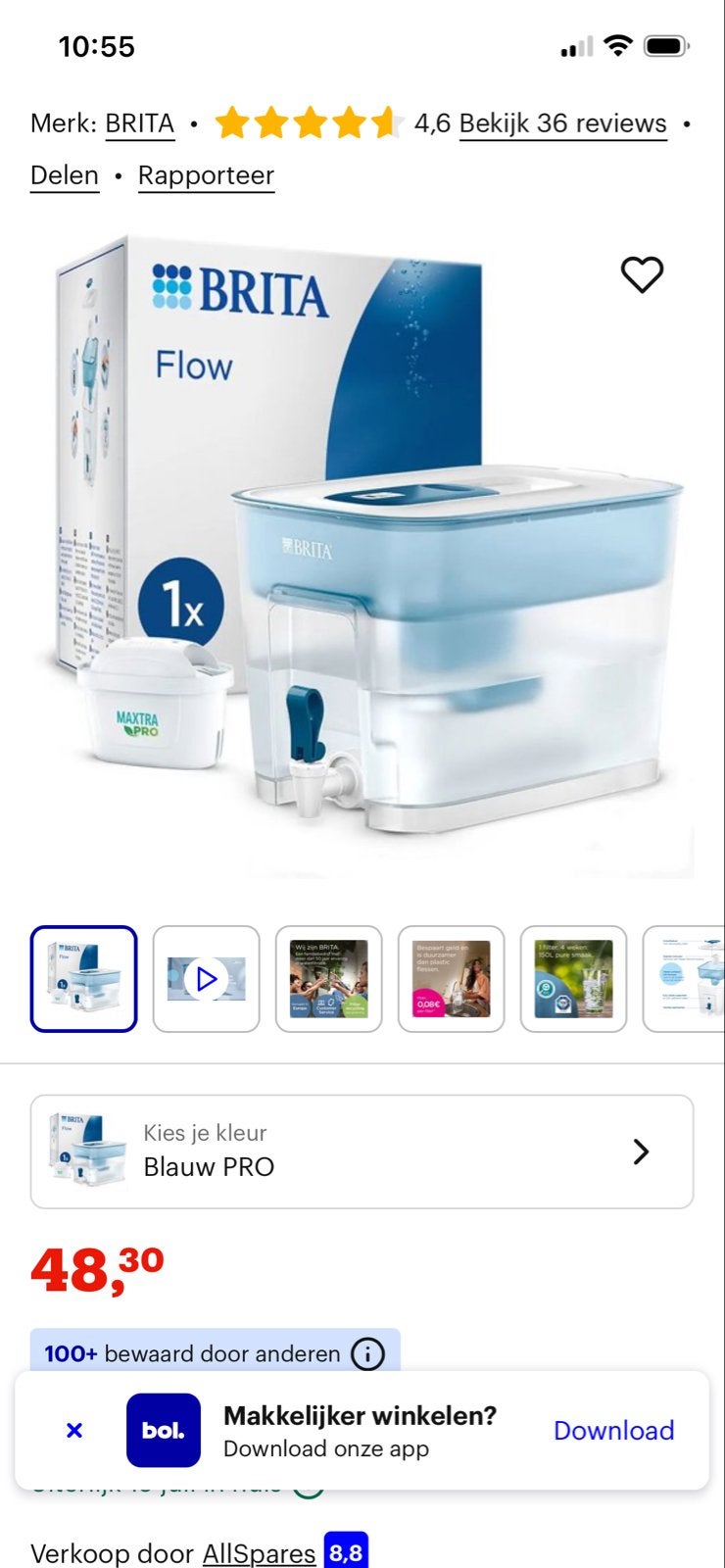 BRITA Flow Waterfilterkan - Blauw PRO - 5 L, Ophalen, Zo goed als nieuw