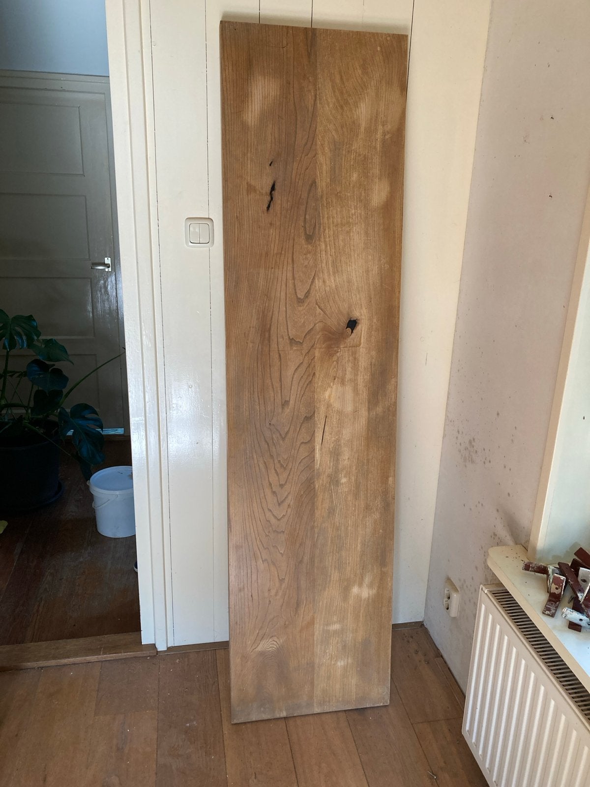 2 Eiken tafelbladen 50x195 cm, 4cm dik, Huis en Inrichting, Tafels | Eettafels, Ophalen, Gebruikt, Eikenhout, 50 tot 100 cm