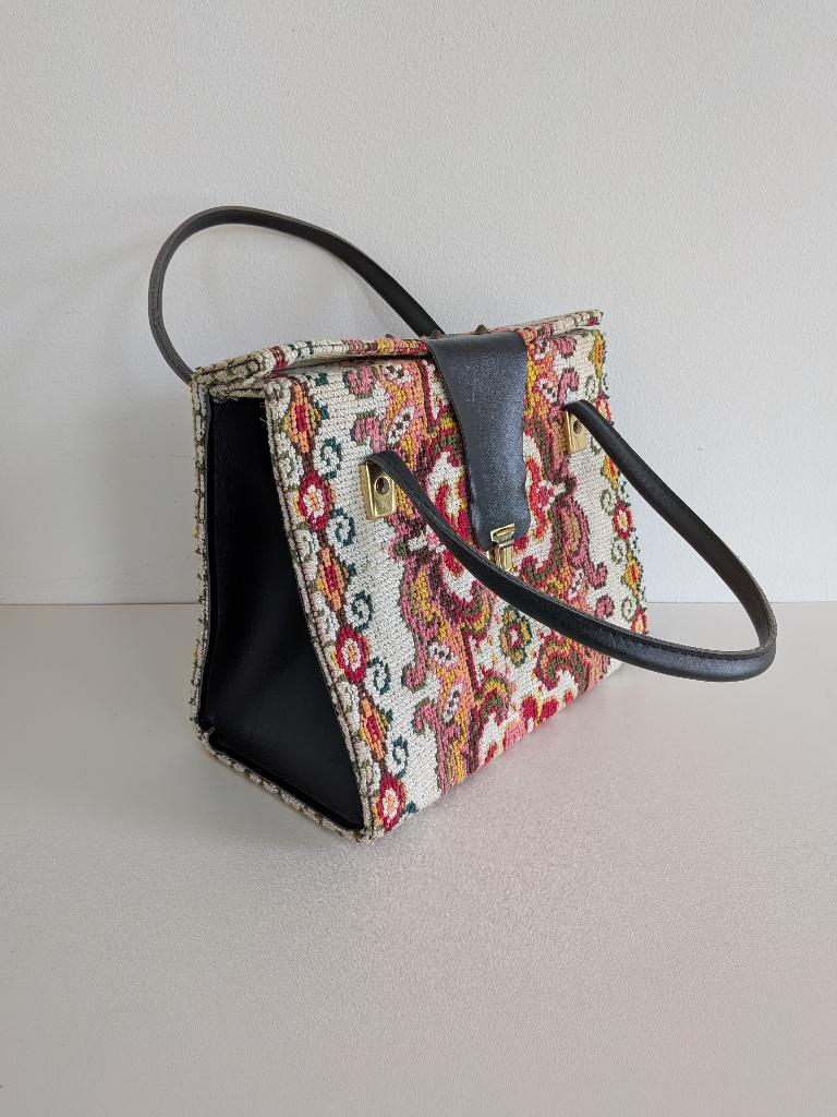 Vintage retro gobelin tas handtas, Ophalen of Verzenden, Gebruikt, Overige kleuren, Handtas
