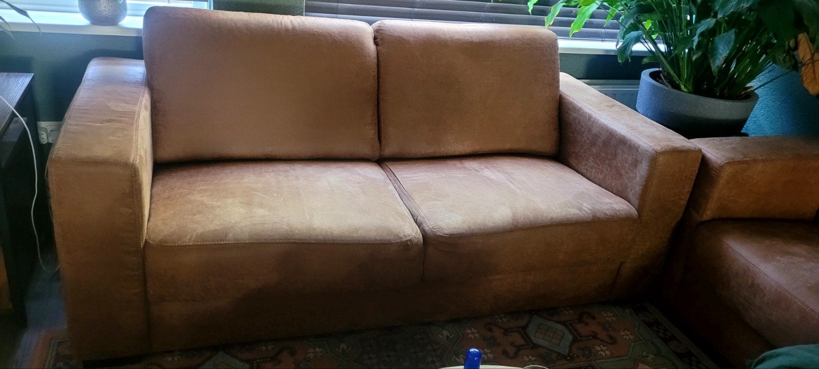 Cognac kleurige bankstel, Ophalen, 75 tot 100 cm, Zo goed als nieuw, Rechte bank