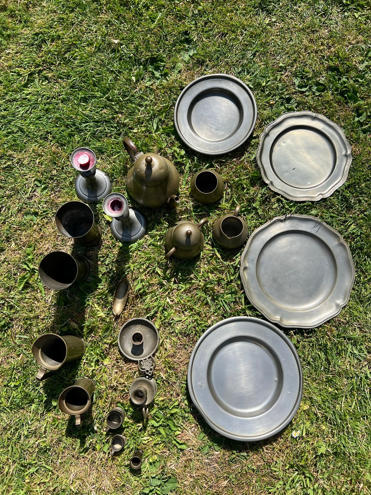 Antiek tinnen servies en decoratie set, Antiek en Kunst, Ophalen of Verzenden