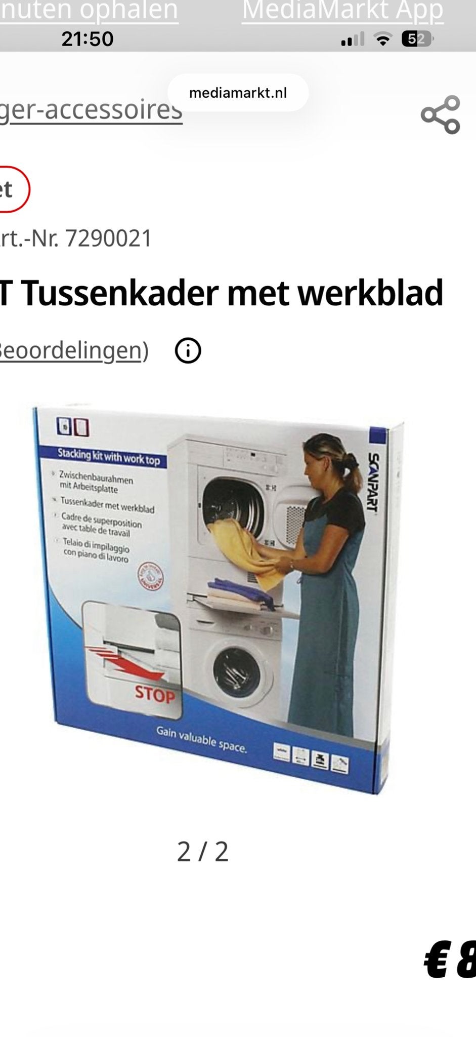 Tussenkader met werkblad voor wasmachine en droger, Ophalen of Verzenden, Zo goed als nieuw