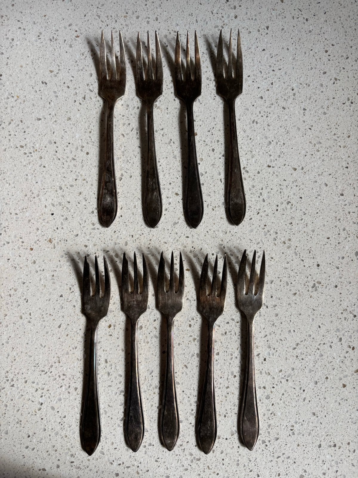 Set van 9 vintage verzilverde gebaksvorkjes, Ophalen of Verzenden