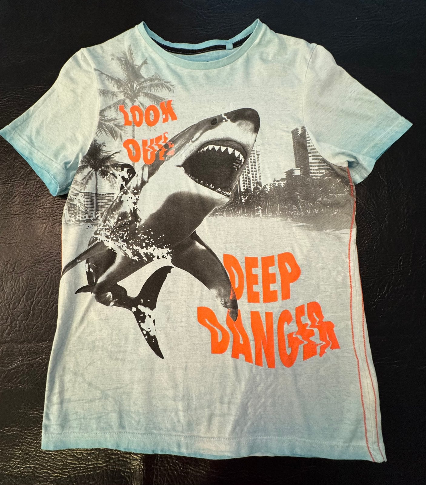 T-shirt 158 licht blauw met haai skate nation shirt, Ophalen of Verzenden, Gebruikt, Jongen, Shirt of Longsleeve