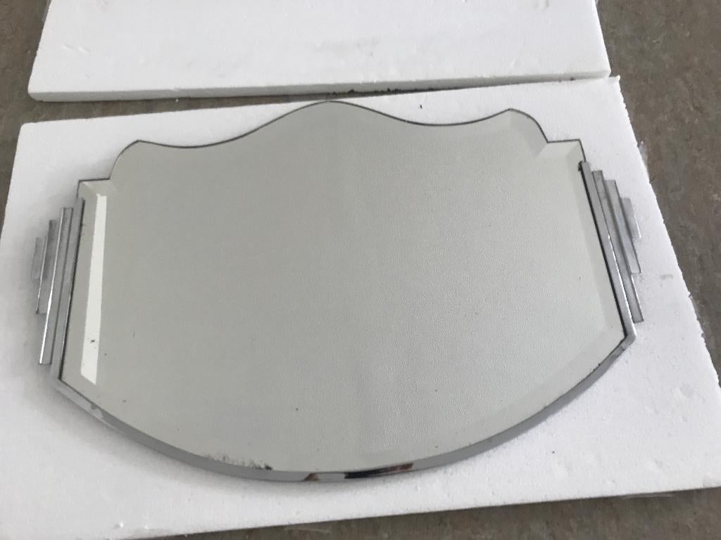 Art Deco/30s Prachtige Art Deco spiegel met RVS, Ophalen, Gebruikt, Minder dan 100 cm, Overige vormen