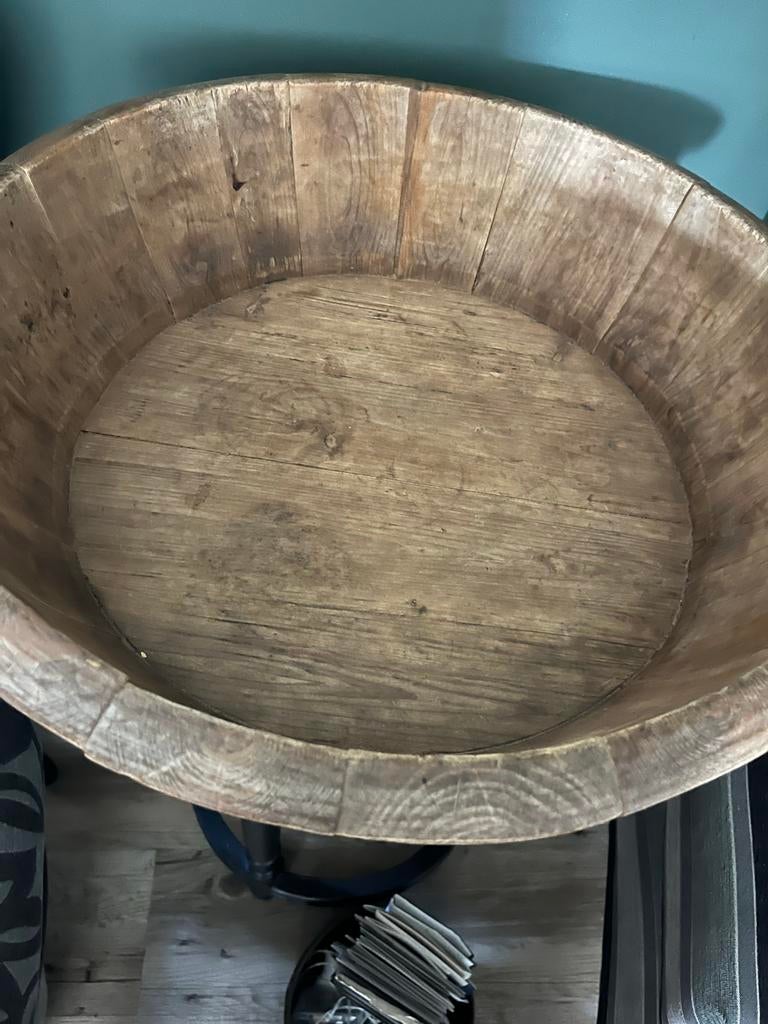 houten olijfbak 51 cm doorsnee, Huis en Inrichting, Woonaccessoires | Schalen en Manden, Ophalen, Gebruikt, Mand, Rond