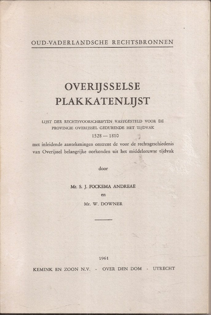Overijsselse Plakkatenlijst  Lijst der rechtsvoorschriften, Ophalen of Verzenden, Gelezen, Meerdere auteurs