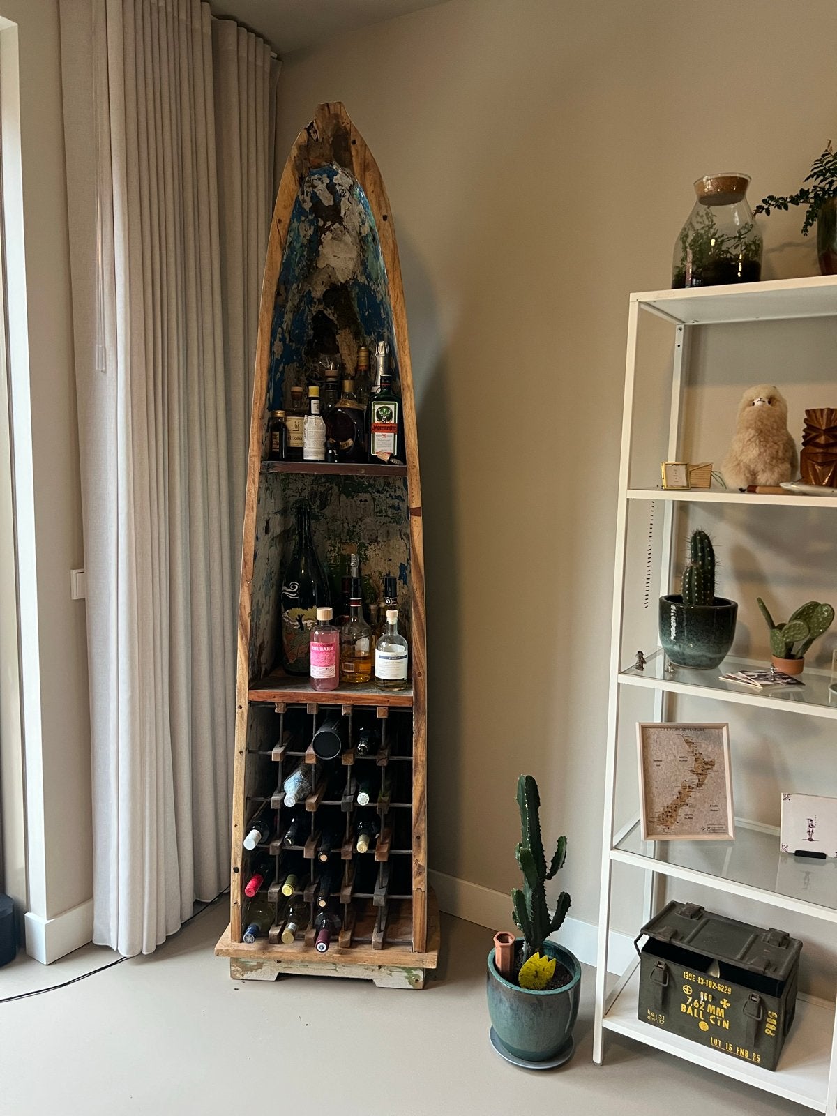 Unieke drankkast/bar van Oude Boot - Handgemaakt, Ophalen, Zo goed als nieuw, 25 flessen of meer, 75 – 100