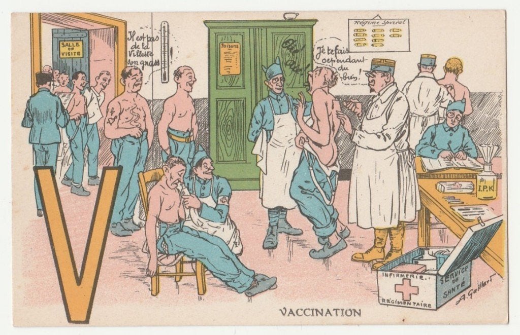 Letterkaart. Militair.  Letter V.  Vaccinatie.Illustraturrs., Verzenden, Voor 1920, Ongelopen, Overige thema's