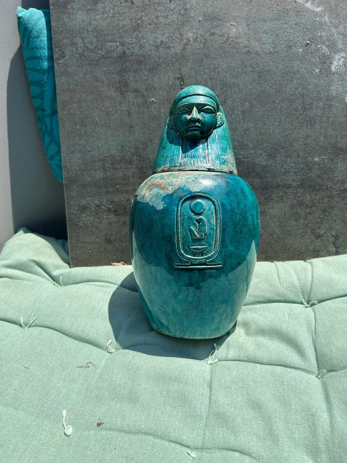 Handgevormde Keramiek Canopen / Grafvazen - Egyptische Repli, Overige onderwerpen, Geglazuurd, 20 - 50 cm, Steen of Keramiek
