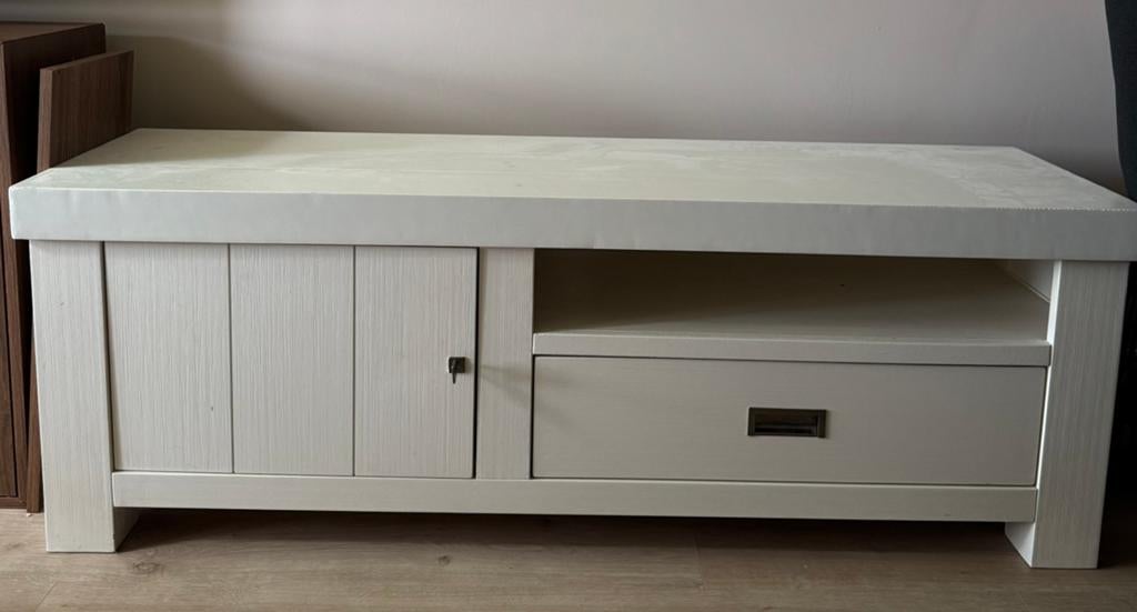 Witte tv kast met opbergruimte, Ophalen, Zo goed als nieuw, 25 tot 50 cm, Minder dan 100 cm