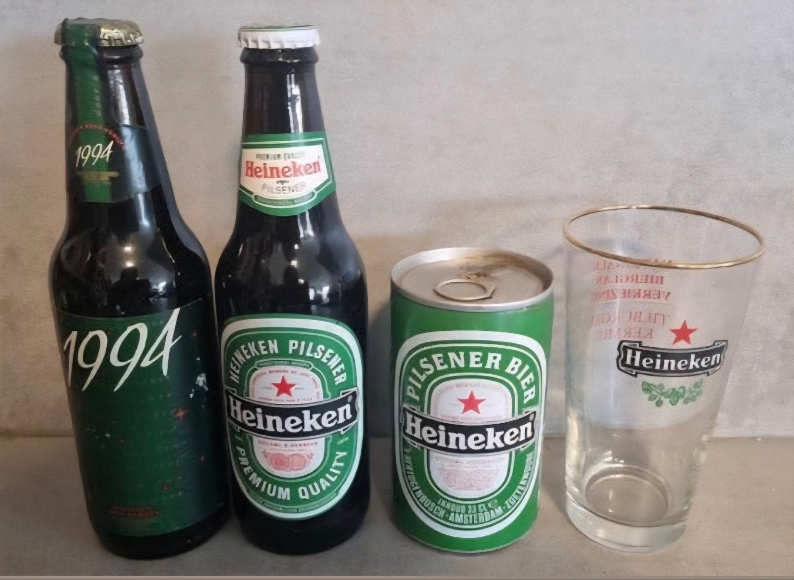 Heineken set : '94, '99, blik '87 (glas is verkocht), Ophalen of Verzenden, Zo goed als nieuw, Flesje(s), Heineken