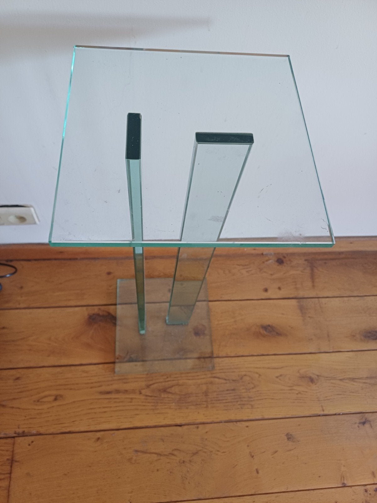 Glazen sokkel met marmeren blad, Modern, Klassiek, Minder dan 55 cm, Gebruikt, Vierkant