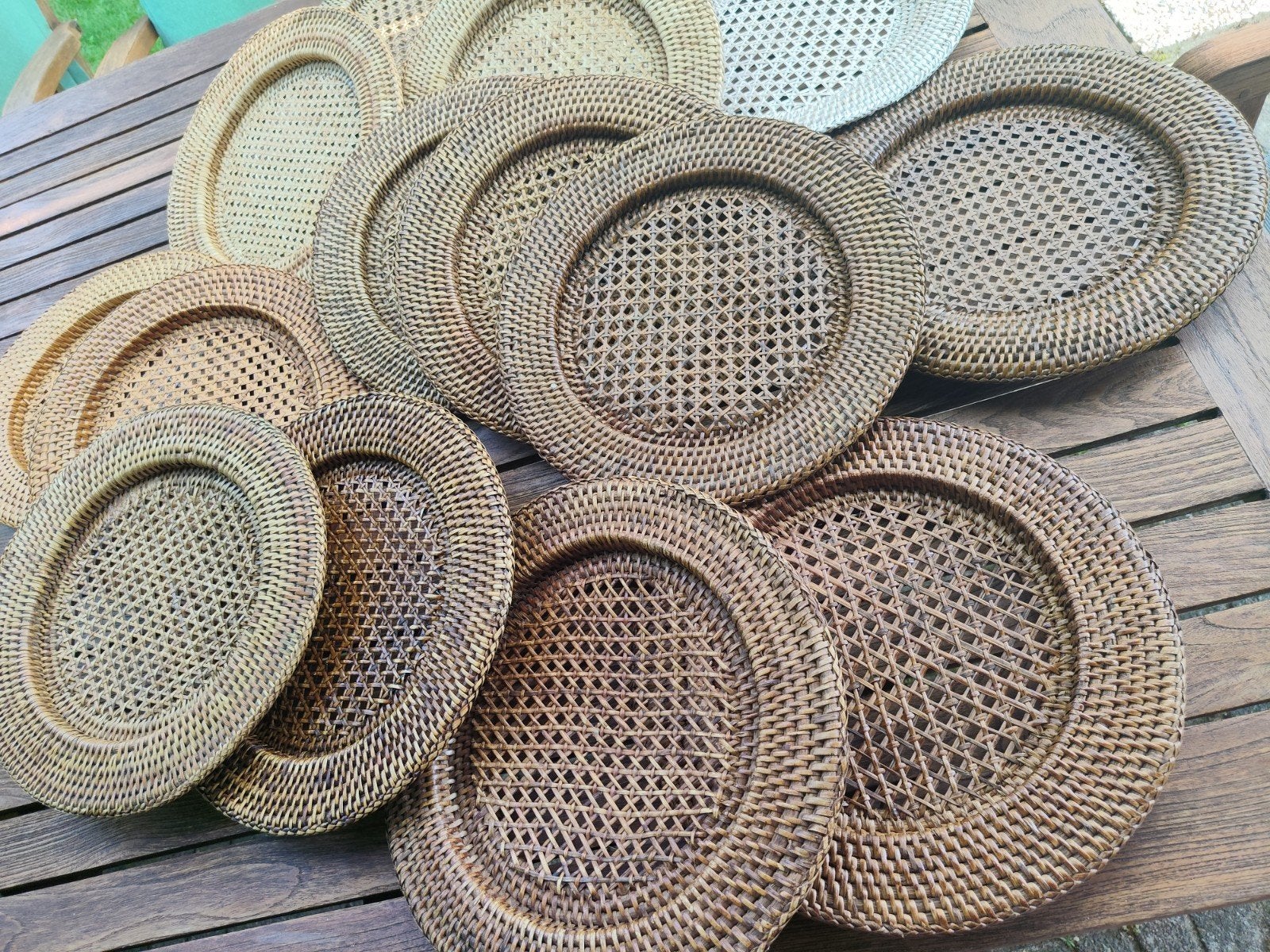 Set van 15 diverse onderborden in Birma Riet 32 cm, Ophalen of Verzenden, Bruin