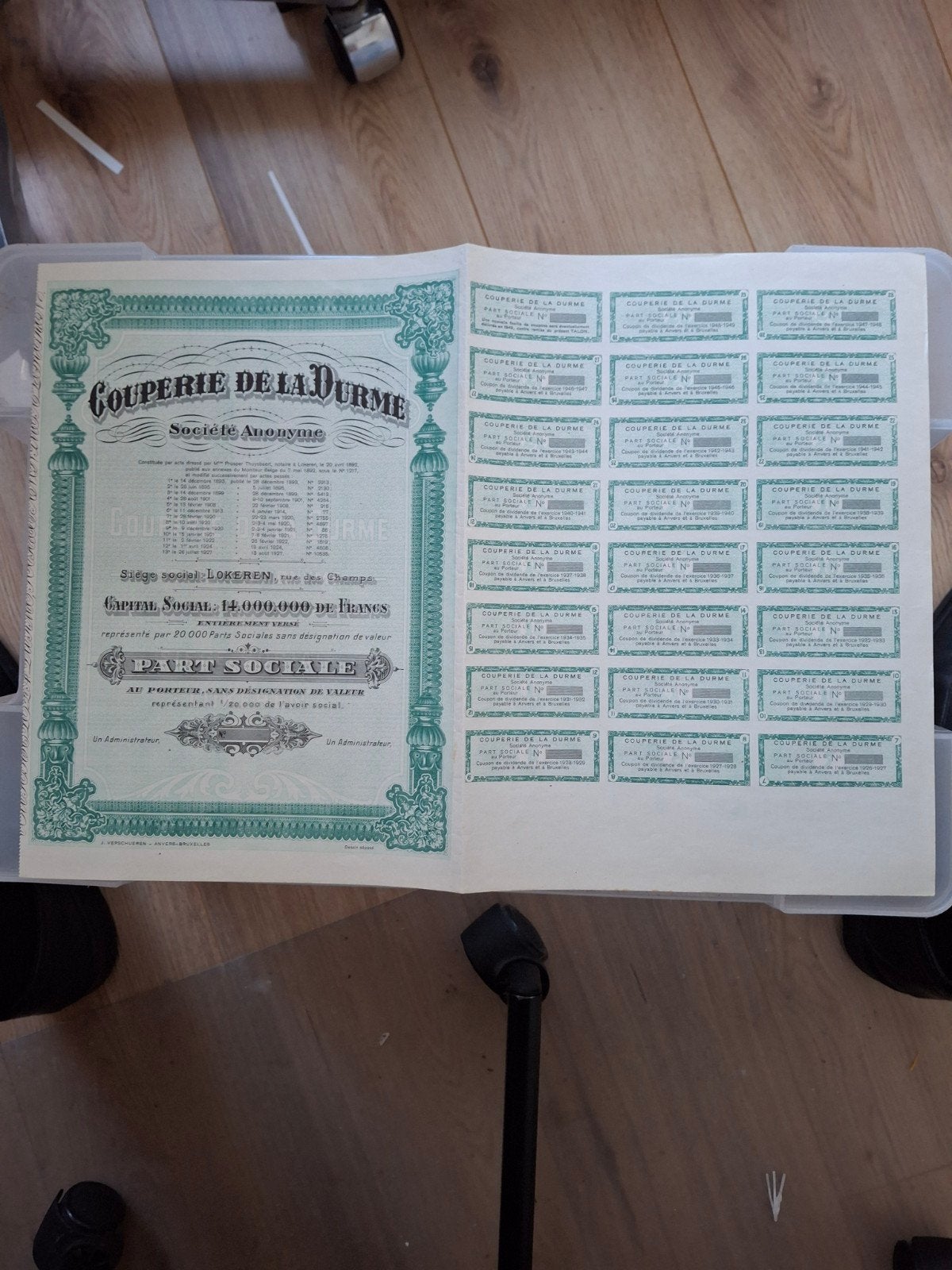Oud aandeel Couperie de la Durme, Lokeren, Ophalen of Verzenden, Voor 1920, Aandeel