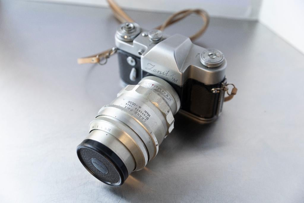 Vintage camera en lens - Grand Prix Brussels 1958 & Zenit 3M, Ophalen of Verzenden, Gebruikt, Compact, Overige Merken