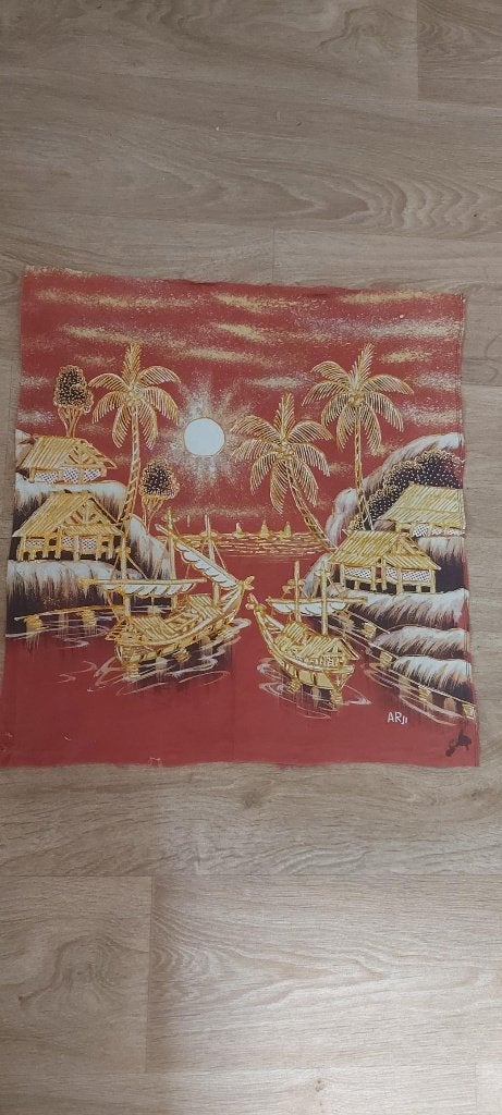 batik schilderij Indonesie origineel 50 bij 50 cm, Antiek en Kunst, Kunst | Schilderijen | Klassiek, Ophalen of Verzenden, Overige stijlen