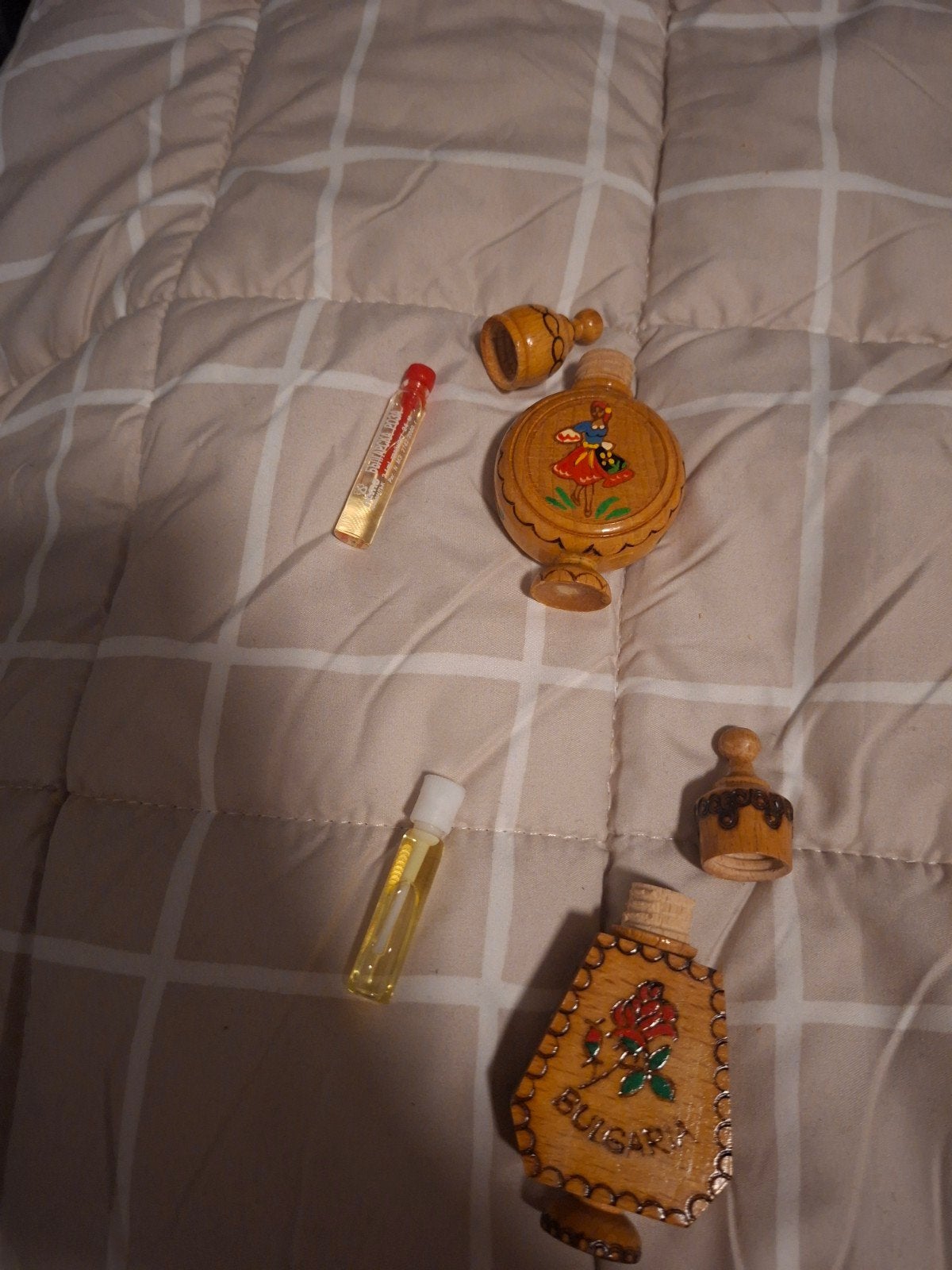 Vintage Bulgaarse Rozenolie Flesjes - Handgeschilderd, Ophalen of Verzenden, Gebruikt
