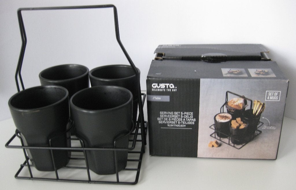 Gusta Serveerset mat zwart aardewerk 4 Bekers / Mokken, Huis en Inrichting, Keuken | Servies, Overige typen, Nieuw, Ophalen of Verzenden