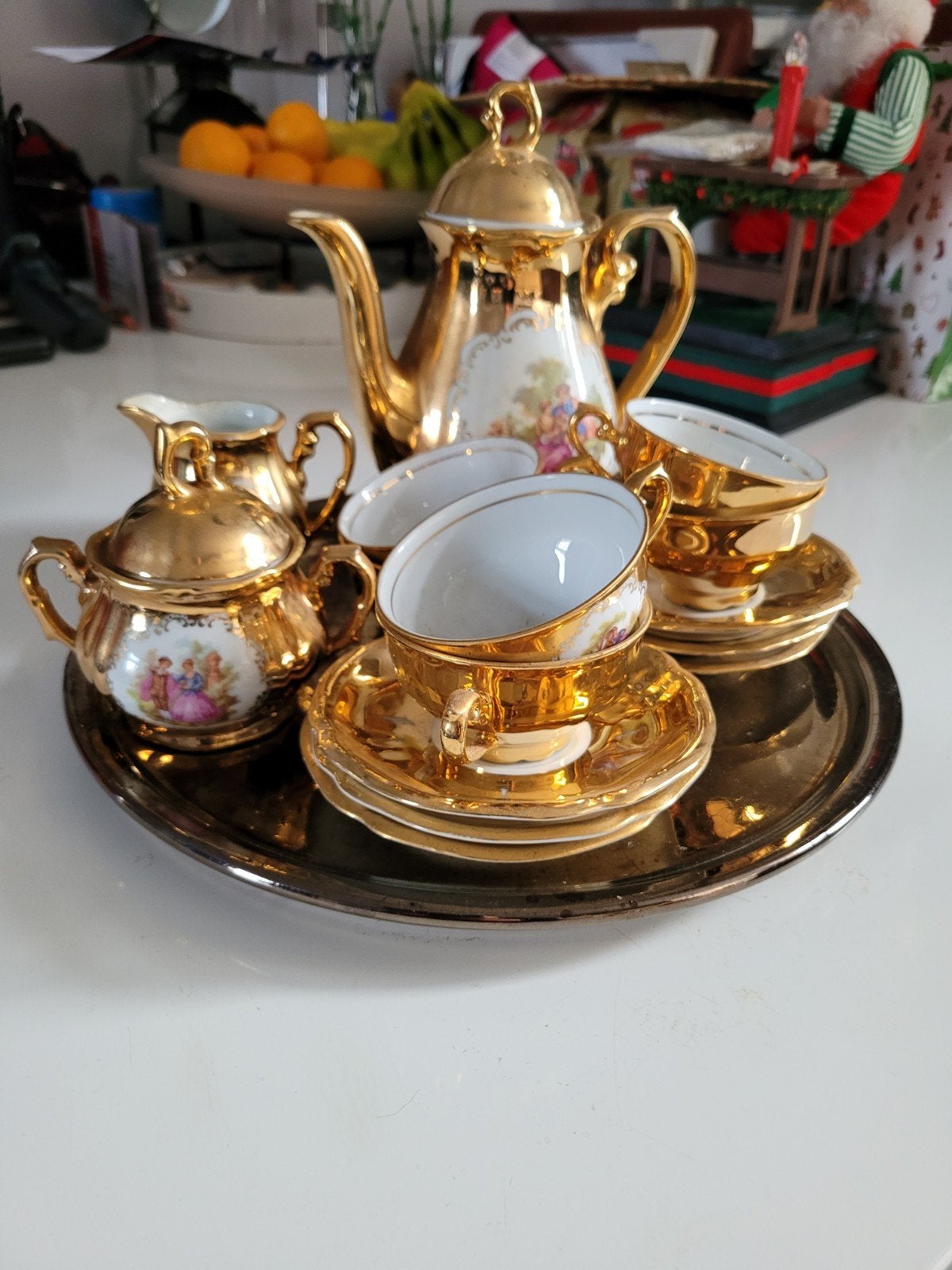 Vintage Bavaria theeservies - Goudkleurig met decoratie, Ophalen