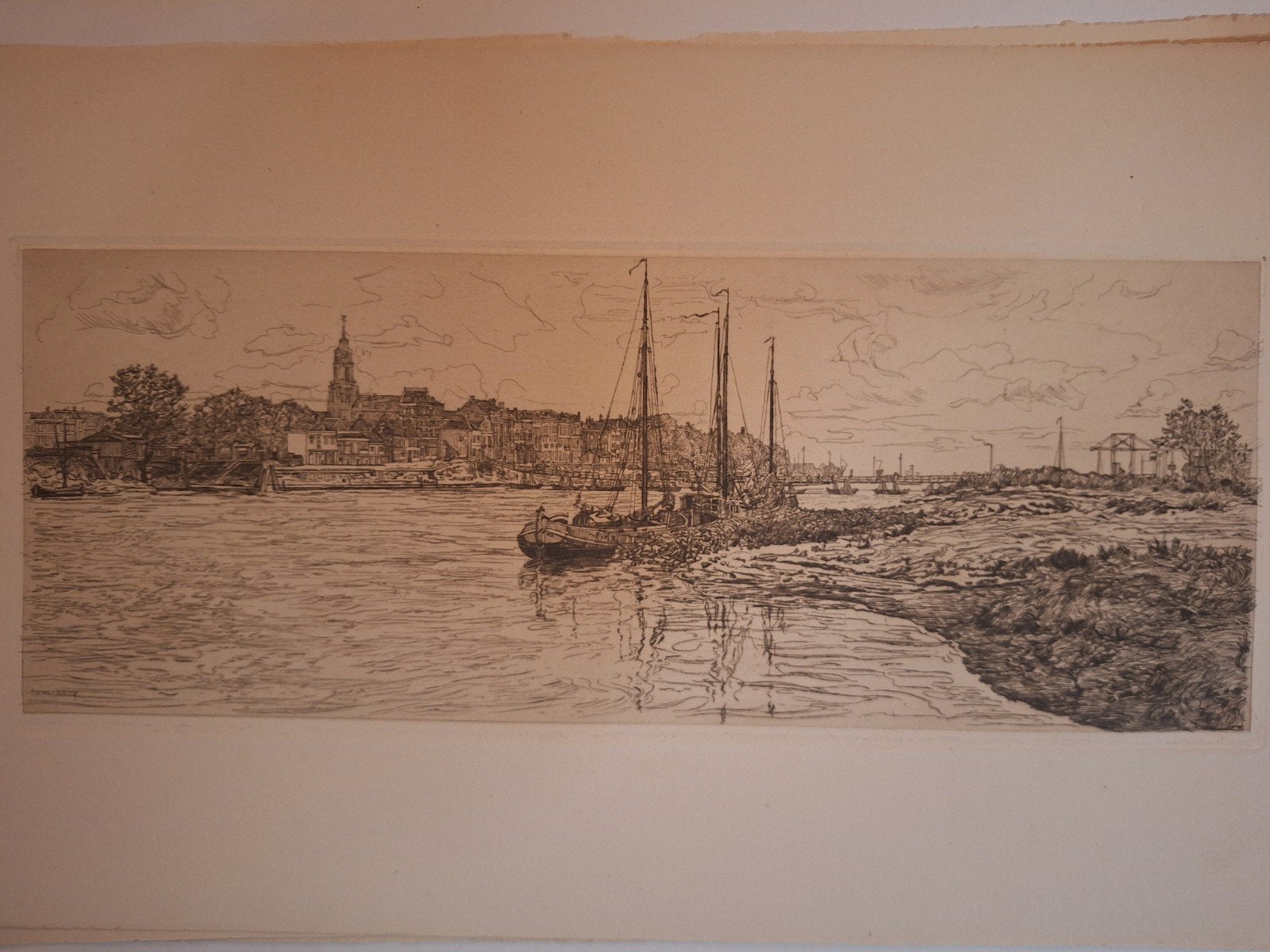 Ets haven van Gerrit Haverkamp, Ets, Stadsgezicht, Ophalen of Verzenden, Gesigneerd