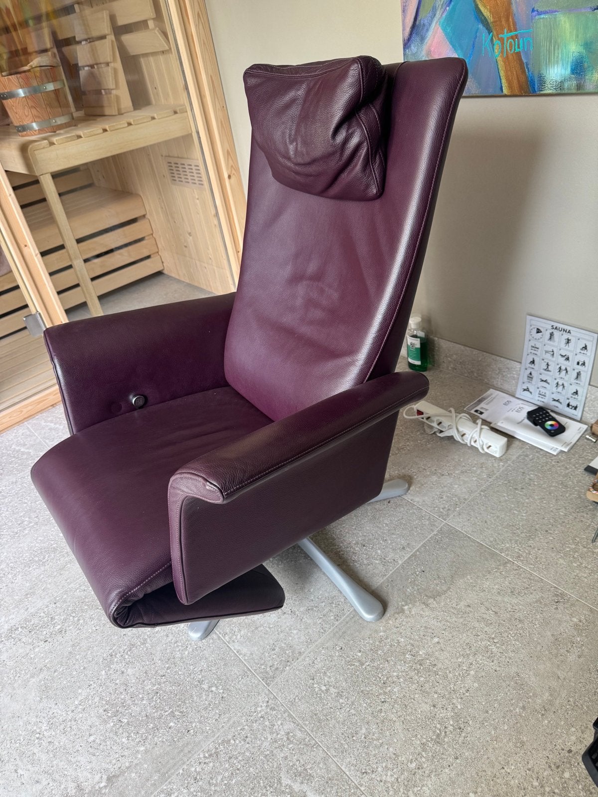 FSM Filou Relax Fauteuil - Bordeaux Leer, Gebruikt, Design, Ophalen of Verzenden, 75 tot 100 cm