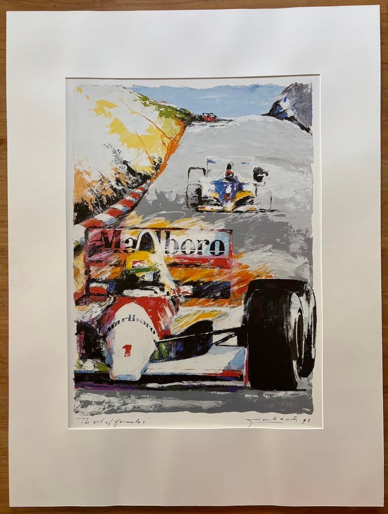 Formule 1 litho: Ayrton Senna (by Frank Gude), Ophalen of Verzenden