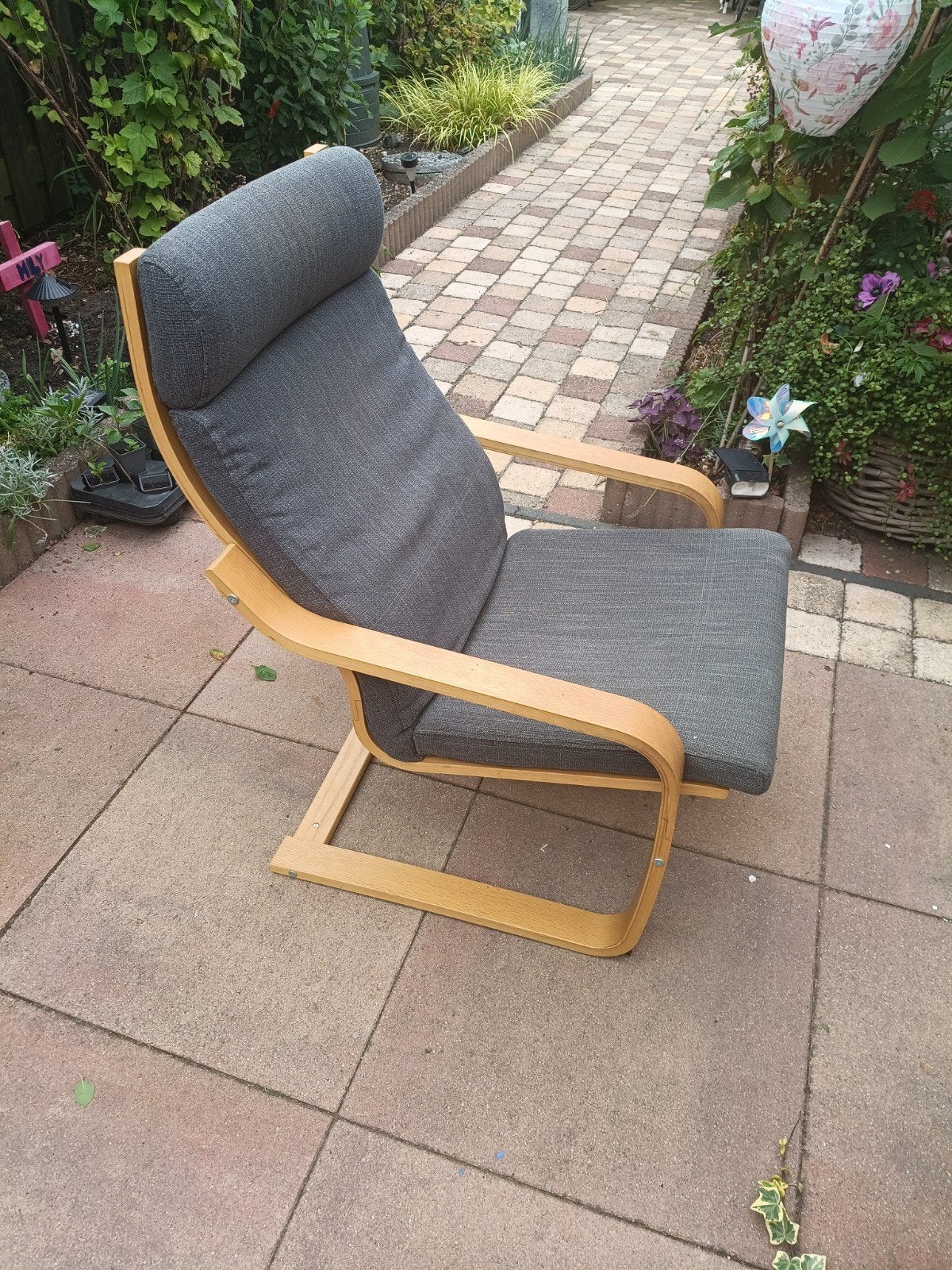 Ikea POÄNG Fauteuil - Berkenfineer/Hillared Antraciet, Huis en Inrichting, Fauteuils, Ophalen, Gebruikt, 75 tot 100 cm, Stof