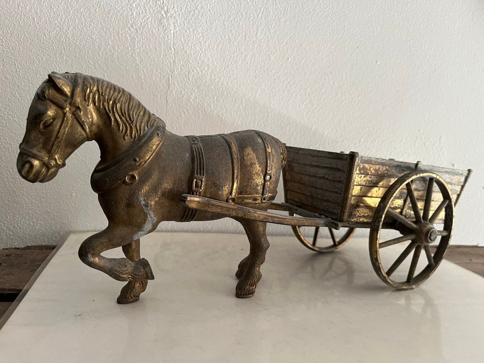 Antiek paard met kar - Decoratief object, Antiek en Kunst, Ophalen