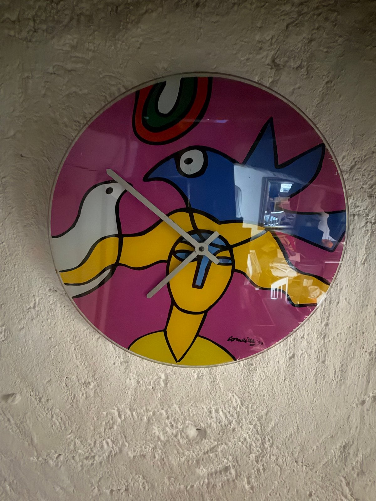 Wandklok glas met Corneille Design - Zo goed als nieuw, Analoog, Ophalen of Verzenden, Zo goed als nieuw, Modern