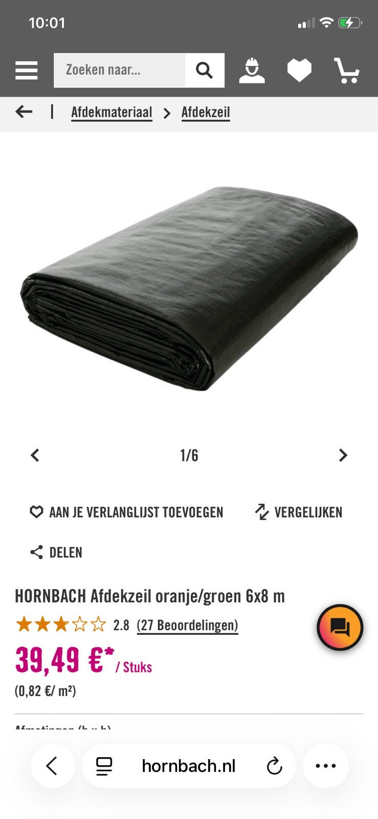 Afdekzeil, nooit gebruikt, Doe-het-zelf en Verbouw, Zeil en Folie, Ophalen, Nieuw, 15 m² of meer, Zeil