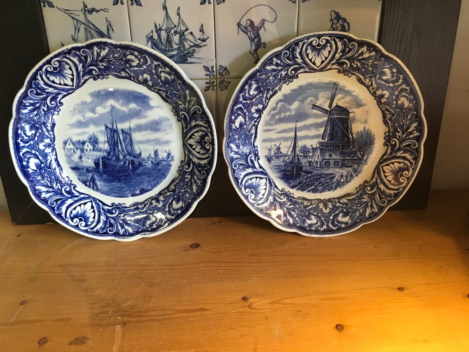 Antieke Delfts Blauwe Wandborden Set - 25 cm, Ophalen of Verzenden
