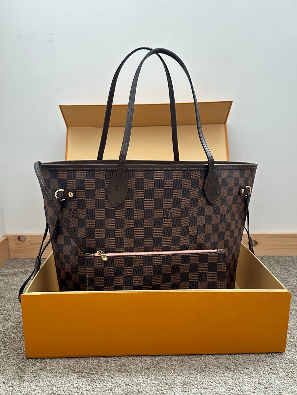 Louis Vuitton Neverfull MM Damier Ebene - Originele, Ophalen of Verzenden, Zo goed als nieuw, Bruin, Schoudertasje