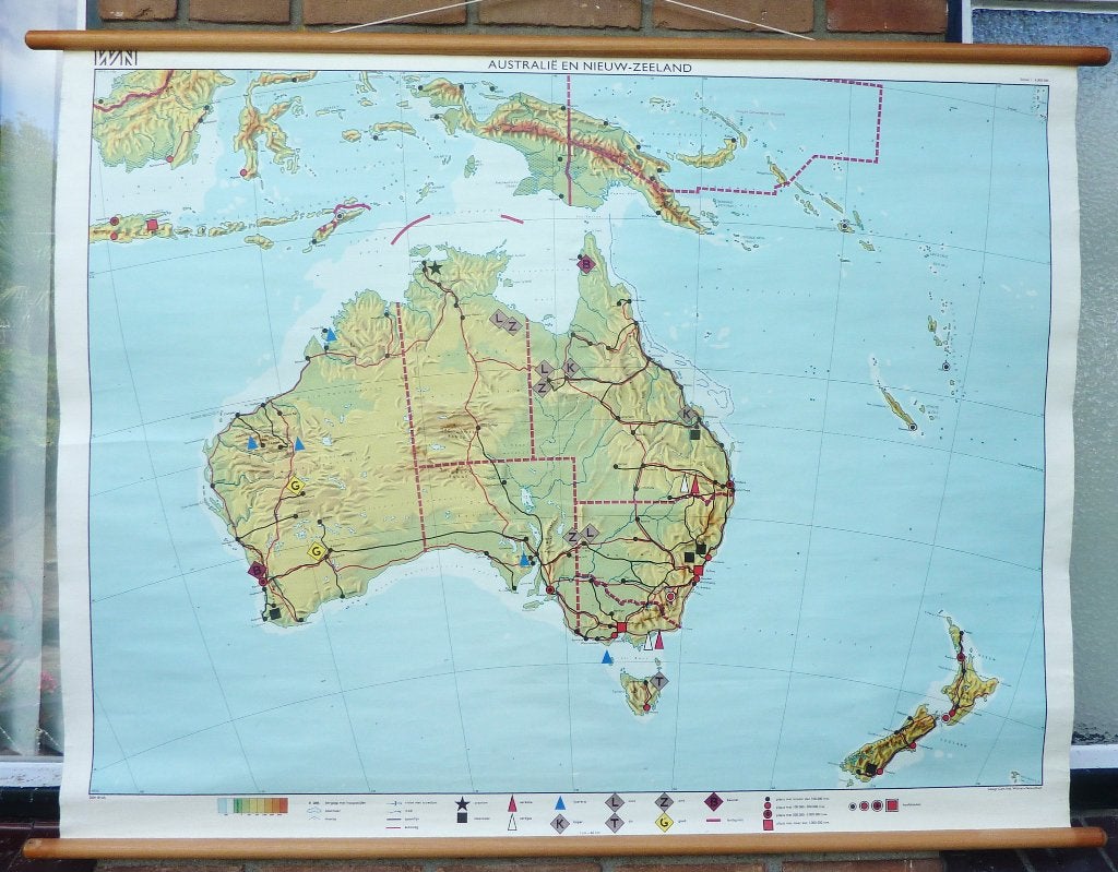 Mooie oude schoolkaart van van Australië, Ophalen of Verzenden, Aardrijkskunde