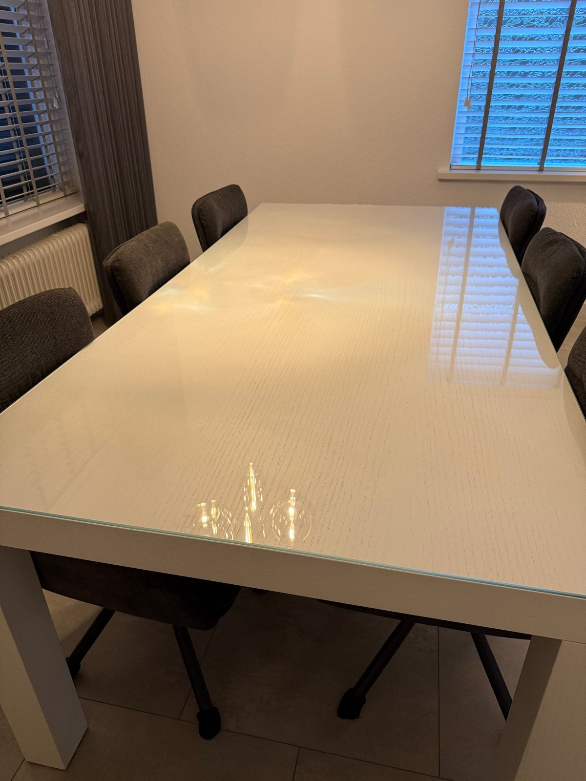 Witte eettafel van echt hout met glasplaat (220x110 cm), Ophalen, 100 tot 150 cm, 200 cm of meer, Zo goed als nieuw