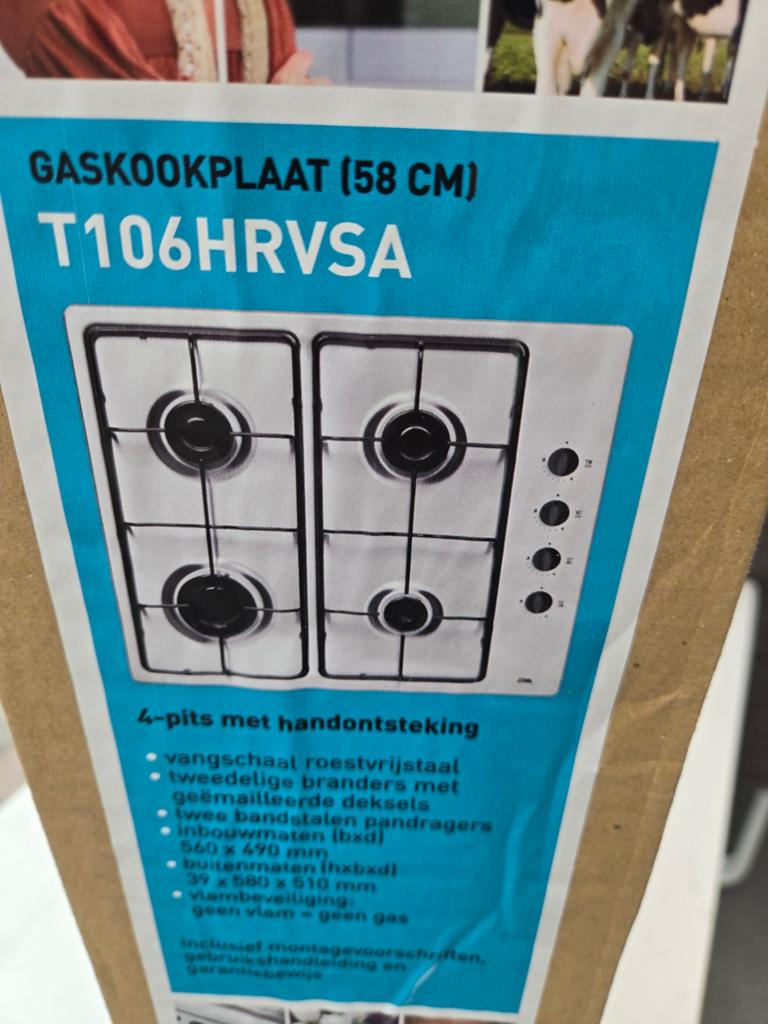 Nieuw in doos, gaskookplaat, ETNA T106HRVSA, Ophalen, Inbouw, Gas, 4 kookzones