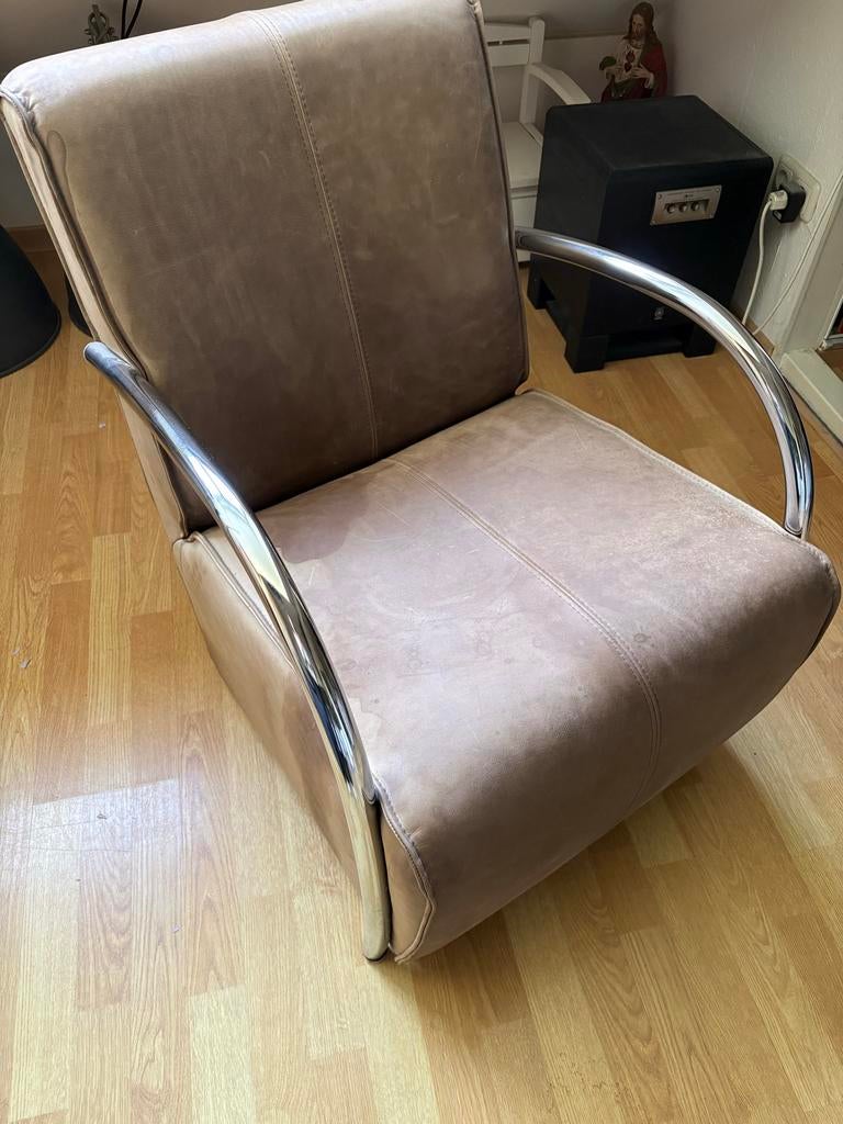 Bruine leren stoel van Sijben meubels, Ophalen, Gebruikt, Bruin, Leer