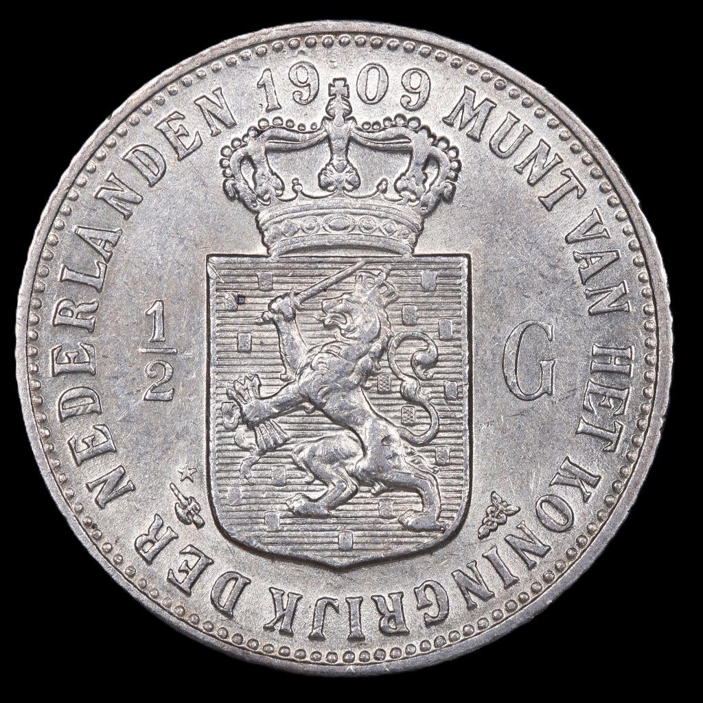 Halve gulden 1909. Pr., ½ gulden, Zilver, Ophalen of Verzenden, Koningin Wilhelmina