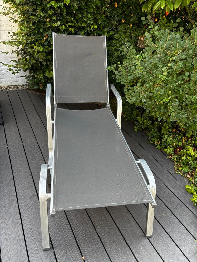 Aluminium ligbed verstelbaar – textileen – tuin/terras, Ophalen, Gebruikt, Aluminium, Verstelbaar